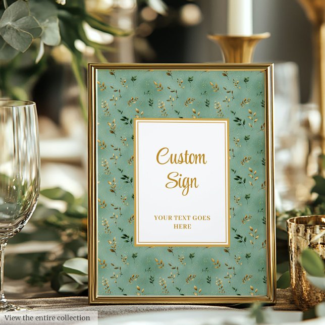 Poster Symbole personnalisé Eucalyptus doré profond (Glamorous Deep Green Gold Eucalyptus Custom Sign)