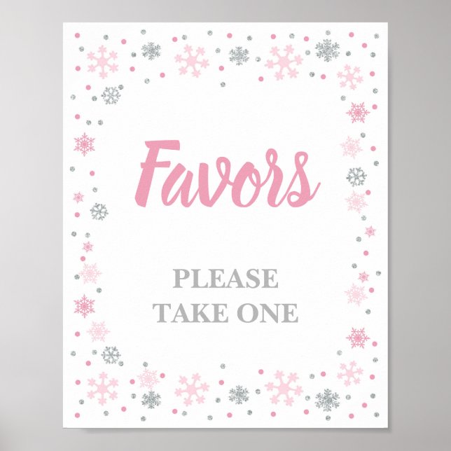 Poster Symbole préféré d'hiver Pink & Silver Snowflakes (Devant)
