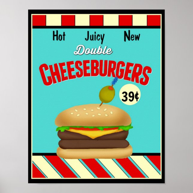 Poster Symbole rétro Cheeseburger (Devant)