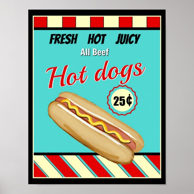 Poster Symbole rétro Hot Dog (Devant)