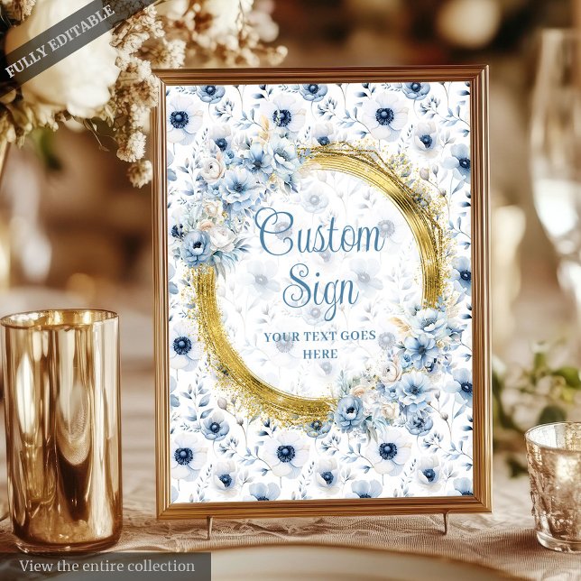 Poster Symbole romantique Bohême Pastel Blue Gold Mariage (Romantic Bohemian Pastel Blue Gold Wedding Sign)
