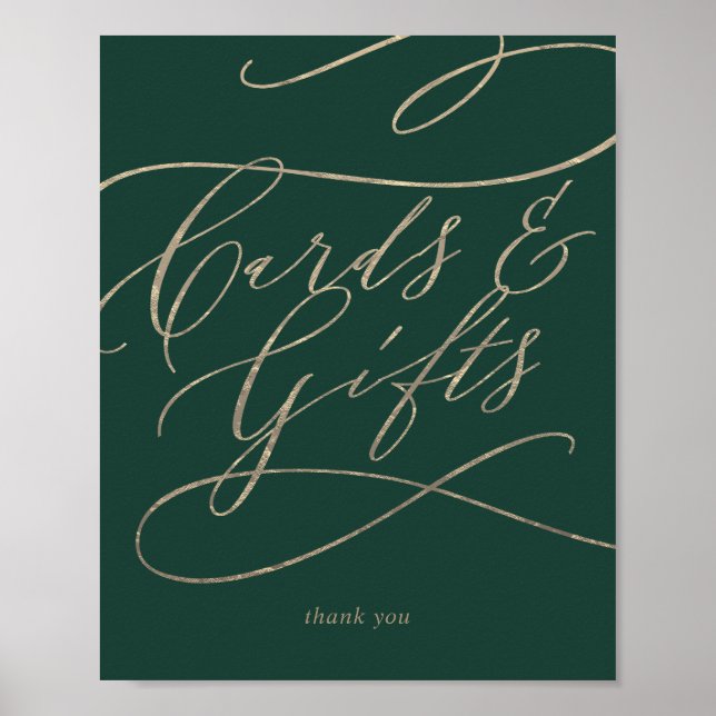 Poster Symbole romantique de calligraphie verte Cartes et (Devant)