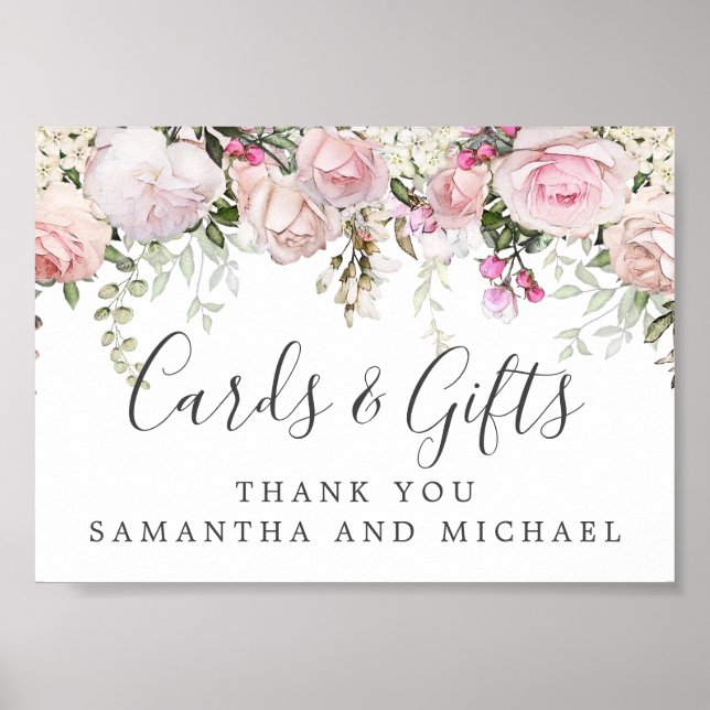 Poster Symbole rose blanc floral Cartes de mariage et cad (Devant)