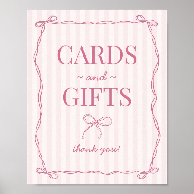 Poster Symbole rose Coquette Bow Pastel Cartes et Cadeaux (Devant)