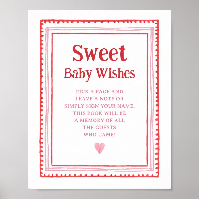 Poster Symbole Rose et Rouge Coeur Sweet Bébé Voeux (Devant)