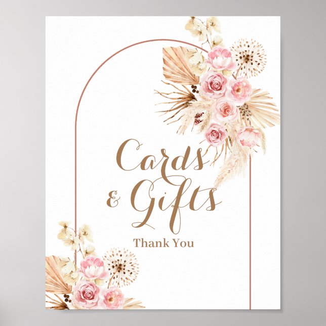 Poster Symbole rose Floral Boho Pampas Cartes d'Herbe et  (Devant)