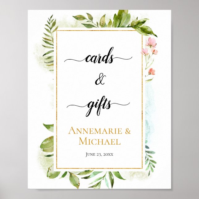 Poster Symbole Rose Gold Green Botanical "Cartes & Cadeau (Devant)
