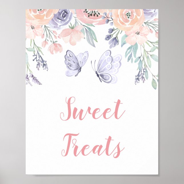 Poster Symbole rose violet papillon floral Sweet Traiteme (Devant)