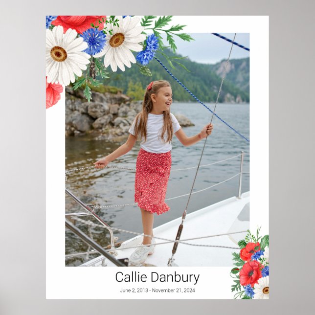 Poster Symbole rouge bleu floral (Devant)