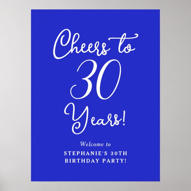 Poster Symbole Royal Blue à 30 ans fête d'anniversaire (Devant)