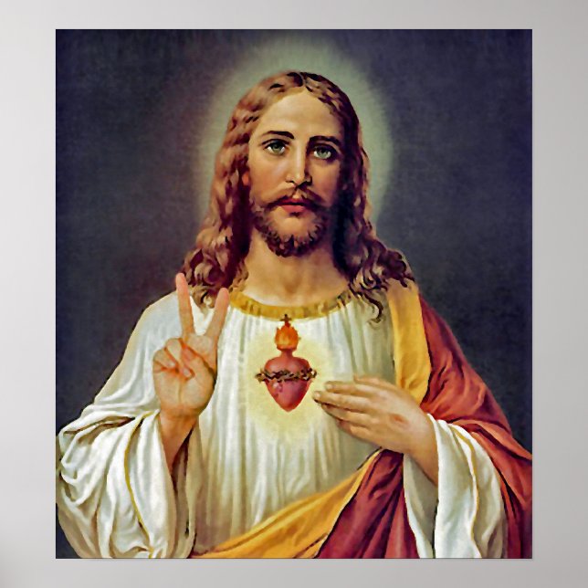 Poster Symbole Sacré-Coeur de Paix de Jésus Portrait (Devant)