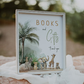 Poster Symbole Safari Animaux Baby showers Livres et Cade