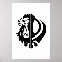 Symbole sikh khanda avec demi-tête de lion