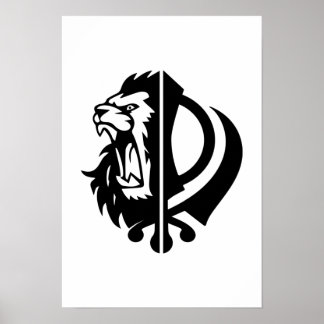 Poster Symbole sikh khanda avec demi-tête de lion