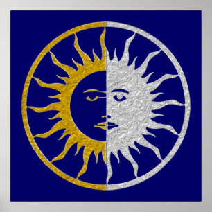 Poster Symbole SOLEIL ET LUNE - or argent