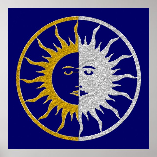 Poster Symbole SOLEIL ET LUNE - or argent (Devant)