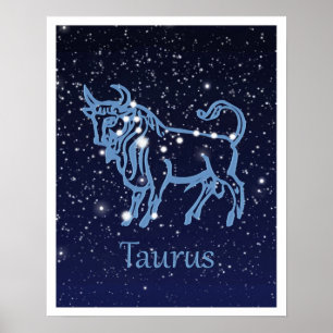 Poster Symbole Taurus Constellation et Zodiaque avec étoi