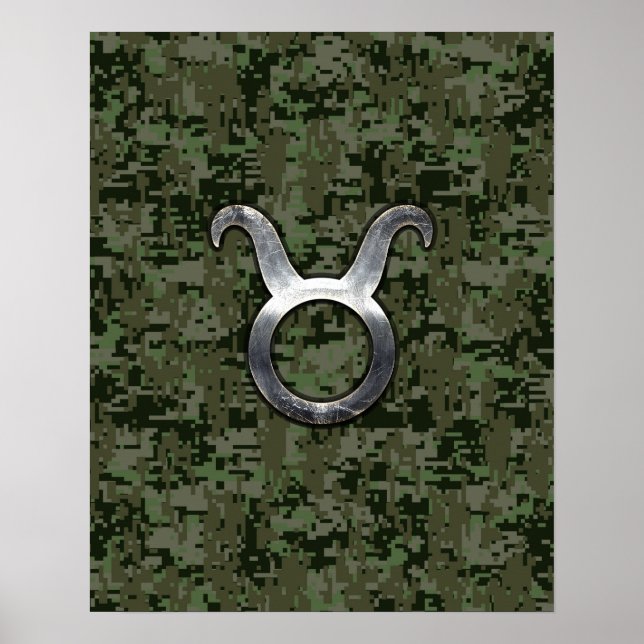 Poster Symbole Taurus Zodiac sur Camo numérique vert (Devant)