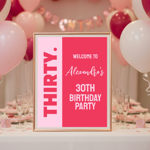 Poster Symbole Tendance Gras Rose et Rouge Fille 30e Anni