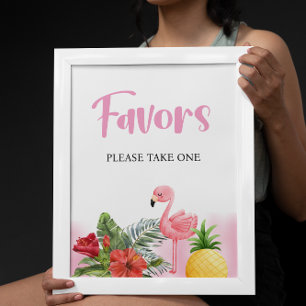 Poster Symbole Tropical Flamant rose rose Baby shower Fav