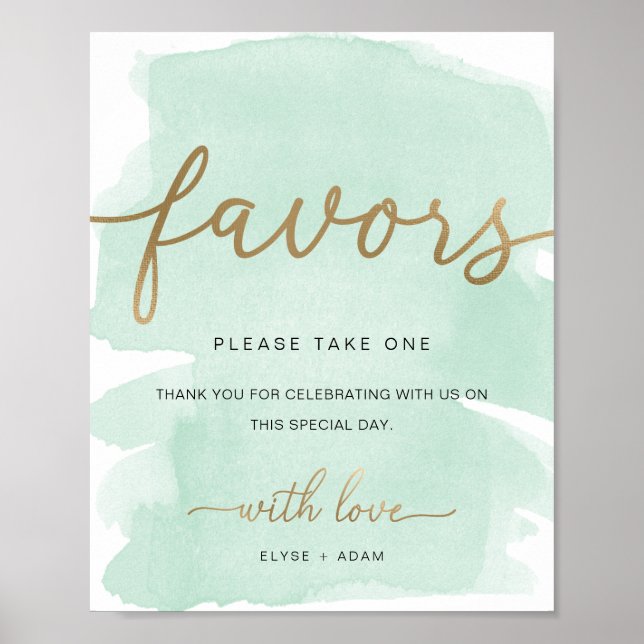 Poster Symbole Vert Aquarelle Or Faveurs Mint (Devant)