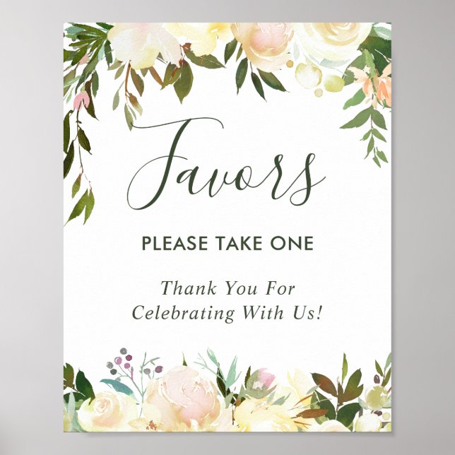 Poster Symbole vert blanc ivoire floral Faveurs mariage (Devant)