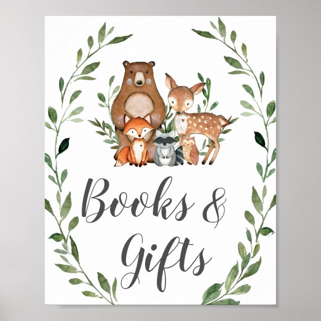 Poster Symbole vert Bois Animaux Livres et Cadeaux (Devant)
