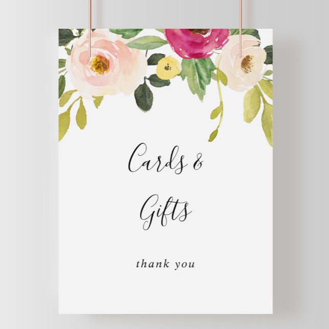 Poster Symbole vert rose flou Cartes et Cadeaux floraux (Créateur téléchargé)