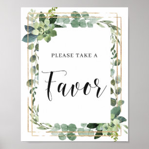 Poster Symbole Vert Succulent Floral Feuille Gold Faveurs