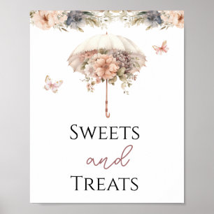 Poster Symbole Vintage rose Parapluies et friandises