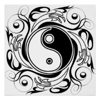 Symbole Yin et Yang Style tatouage noir et blanc