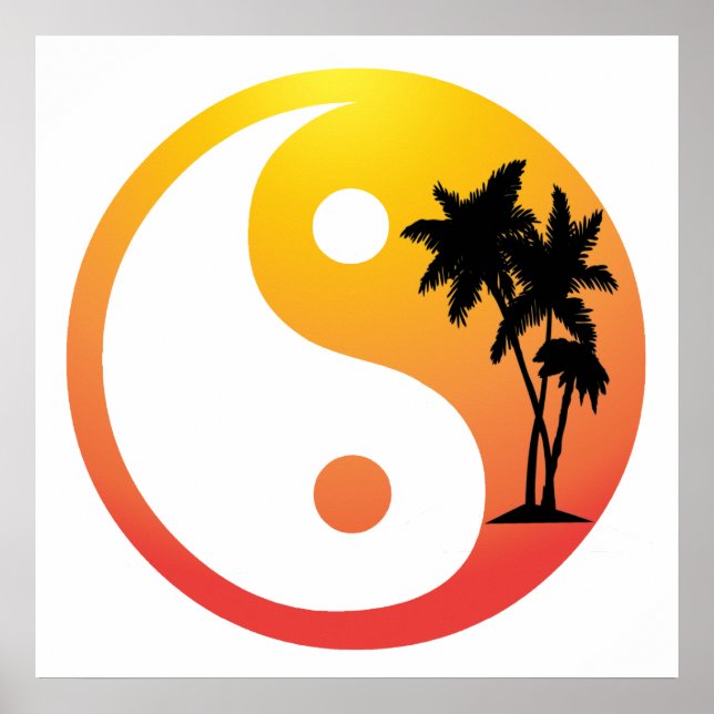 Poster Symbole Yin Yang des palmiers au coucher du soleil (Devant)