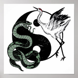 Poster SYMBOLE Yin yang Snake Et Crane