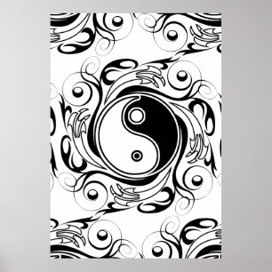 Poster Symbole Yin & Yang Tatouage Noir et Blanc