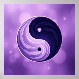 Poster Symbole Yin Yang violet et noir