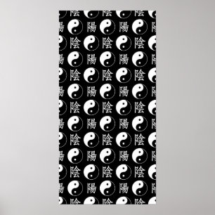 Poster Symbole Yinyang noir Motif de texte chinois