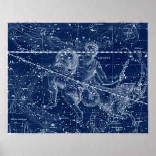 Poster Symbole Zodiaque Aquarius Illustration Vintage