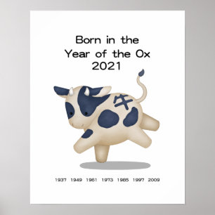 Poster Symbole zodiaque chinois de l'Ox
