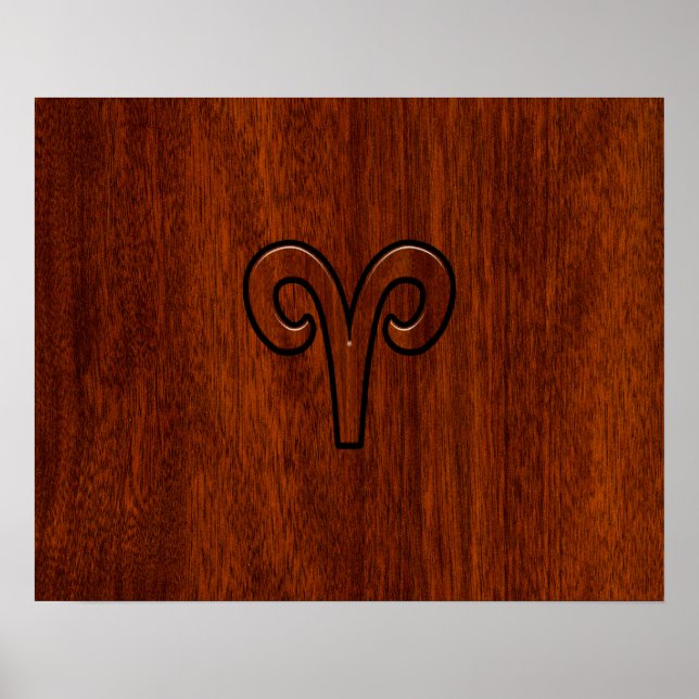 Poster Symbole Zodiaque d'Aries moderne sur l'acajou comm (Devant)