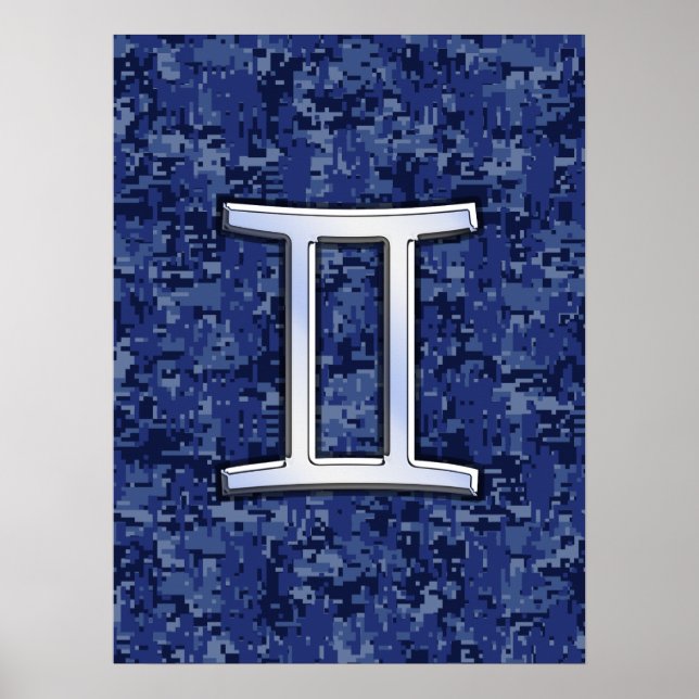 Poster SYMBOLE Zodiaque Gemini Camouflage numérique bleu (Devant)