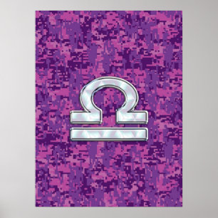 Poster SYMBOLE Zodiaque Libra Camo numérique rose Fuchsia