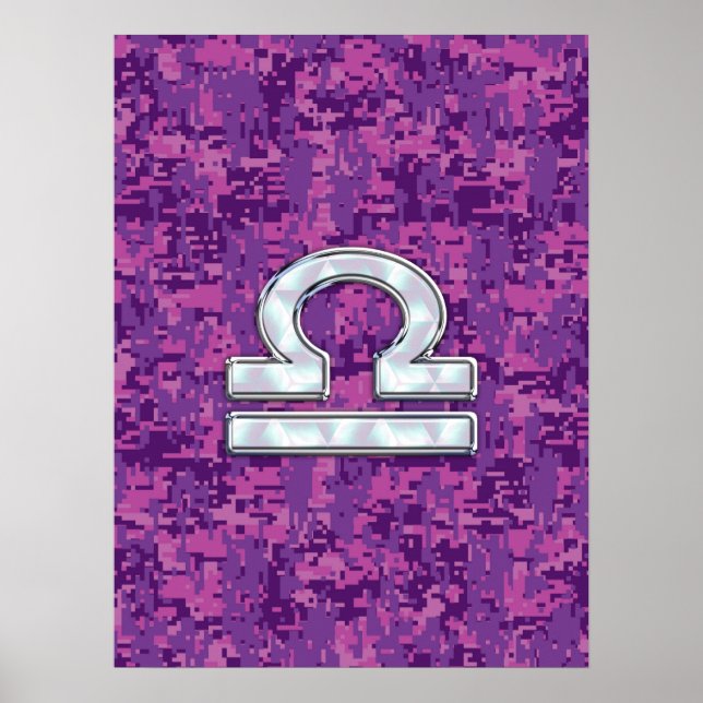 Poster SYMBOLE Zodiaque Libra Camo numérique rose Fuchsia (Devant)