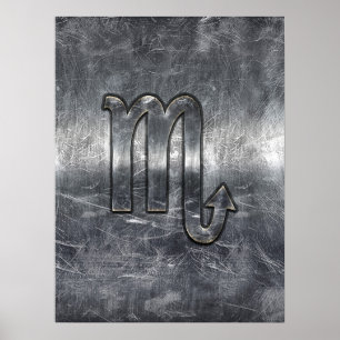 Poster Symbole Zodiaque Scorpio Argent Style Métal Déchir