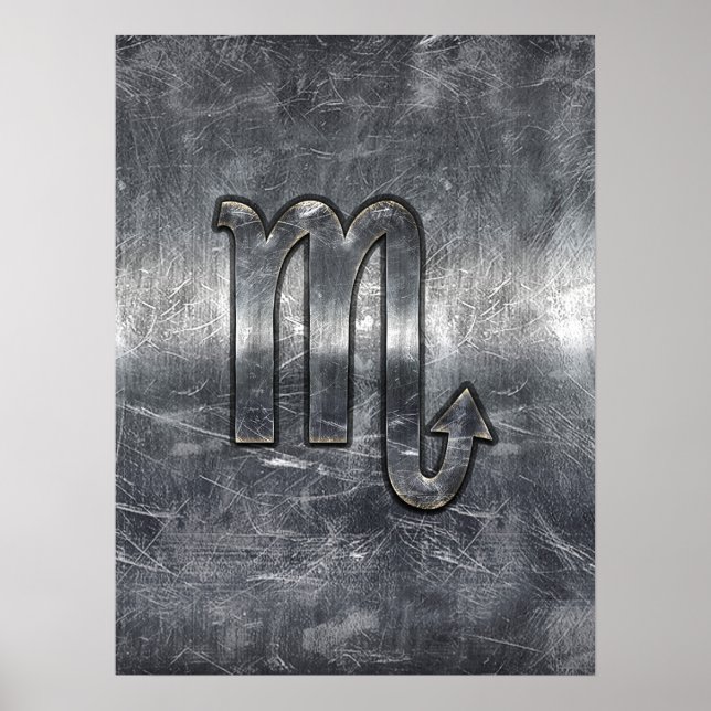 Poster Symbole Zodiaque Scorpio Argent Style Métal Déchir (Devant)
