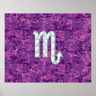 Poster Symbole Zodiaque Scorpio sur Camo numérique rose