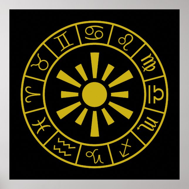 Poster Symboles astrologiques Zodiac Roue+Or Soleil (Devant)