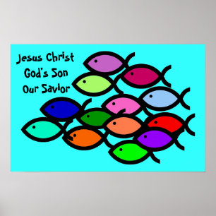 Poster Symboles chrétiens de poissons - école