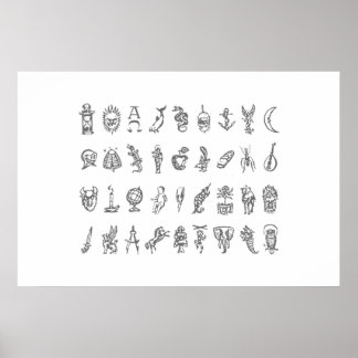 Poster Symboles d'Alethiomètre Grille Compass doré Le Sym