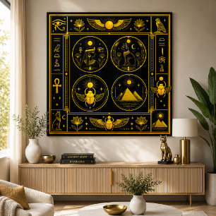 Poster Symboles Égyptiens Anciens Motif Or Noir Luxe
