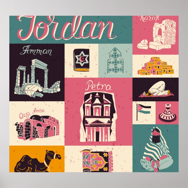 Poster Symboles illustrés de la culture jordanienne (Devant)